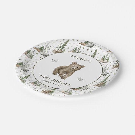 赤ちゃんシャワー我々は木版動物を待つことができる ペーパープレート (アングル)