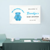 赤ちゃんシャワー我々は真摯に待つことができるテディベア歓迎 横断幕 (トレードショー)