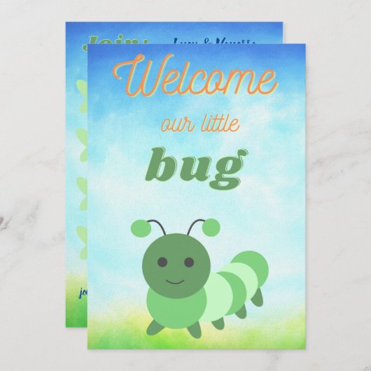 赤ちゃんシャワー招きバグ男女兼用緑 招待状 (正面/裏面)