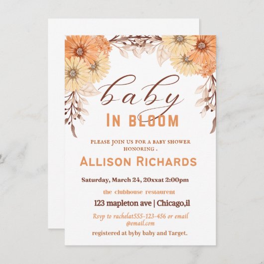 赤ちゃんシャワー招待カード 招待状 (正面/裏面)