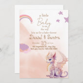 赤ちゃんシャワー招待ドラゴンガール 招待状 (正面/裏面)