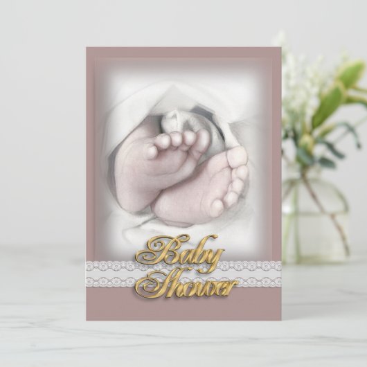 赤ちゃんシャワー招待ベビー足スケッチ 招待状 (スタンド正面)