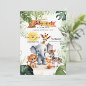 赤ちゃんシャワー招待可愛いジャングルサファリ動物 招待状 (スタンド正面)