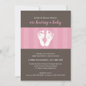 赤ちゃんシャワー招待状かわいいハート足跡足ピンク 招待状 (正面)