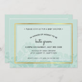 赤ちゃんシャワー招待状かわいい繁栄ミント金ゴールド 招待状 (正面/裏面)