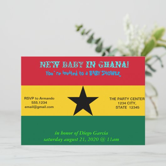 赤ちゃんシャワー招待状とガーナ国旗 招待状 (スタンド正面)