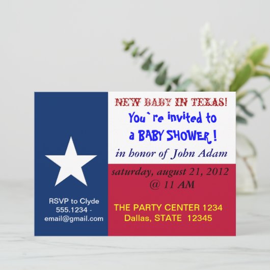赤ちゃんシャワー招待状とテキサス州国旗 招待状 (スタンド正面)