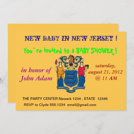 赤ちゃんシャワー招待状とニュージャージー州旗 招待状 (正面/裏面)