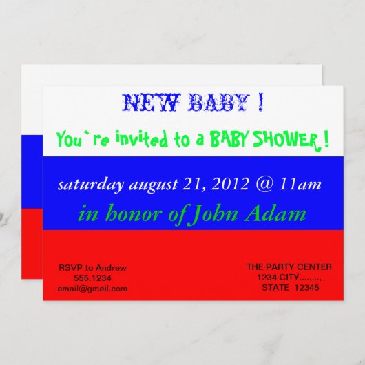 赤ちゃんシャワー招待状とロシア国旗 招待状 (正面/裏面)