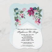 赤ちゃんシャワー招待状トロピカルフラワーオンブルー 招待状 (正面/裏面)