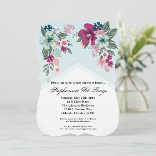 赤ちゃんシャワー招待状トロピカルフラワーオンブルー 招待状 (スタンド正面)