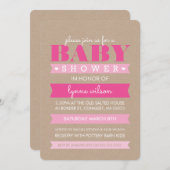 赤ちゃんシャワー招待状モダン素朴クラフト白ピンク 招待状 (正面/裏面)