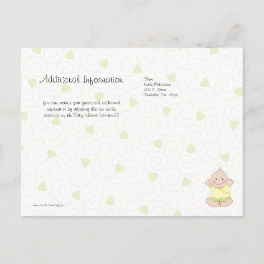 赤ちゃんシャワー招待状性不明とコウノトリ インビテーションポストカード (裏面)