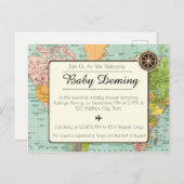 赤ちゃんシャワー招待状数々の- – 色付きワールドマップ インビテーションポストカード (正面/裏面)