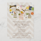 赤ちゃんシャワー招待状、バードケージの木のはっきりした色 招待状 (正面/裏面)