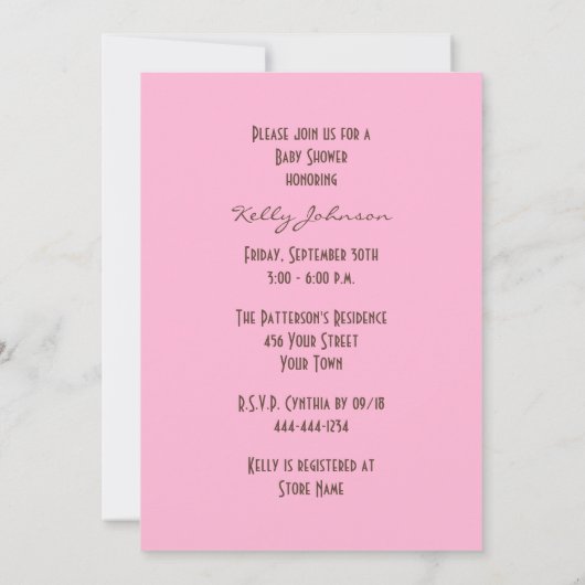 赤ちゃんシャワー招待状(写真または写真) 招待状 (裏面)