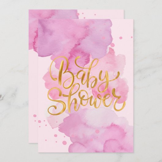 赤ちゃんシャワー招待状、女の子のためのピンクの水色 招待状 (正面/裏面)