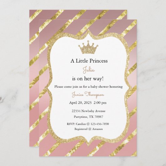 赤ちゃんシャワー招待状、彼女の方法で小さなプリンセス 招待状 (正面/裏面)