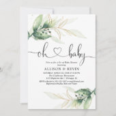 赤ちゃんシャワー招待、モダン金ゴールド緑 招待状 (正面)