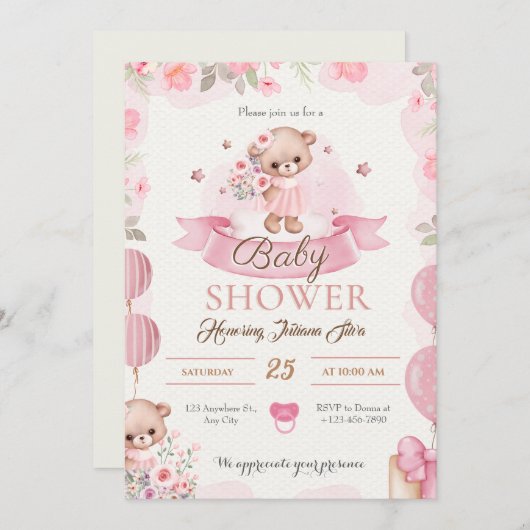 赤ちゃんシャワー招待 – 赤ちゃんシャワーパーティー 招待状 (正面/裏面)