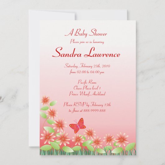 赤ちゃんシャワー招待： 004デイジー&バタフライ 招待状 (正面)
