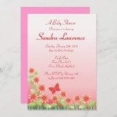 赤ちゃんシャワー招待： 004デイジー&バタフライ 招待状 (正面/裏面)