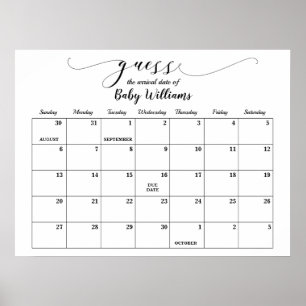 赤ちゃんシャワー推定期日カレンダー ポスター