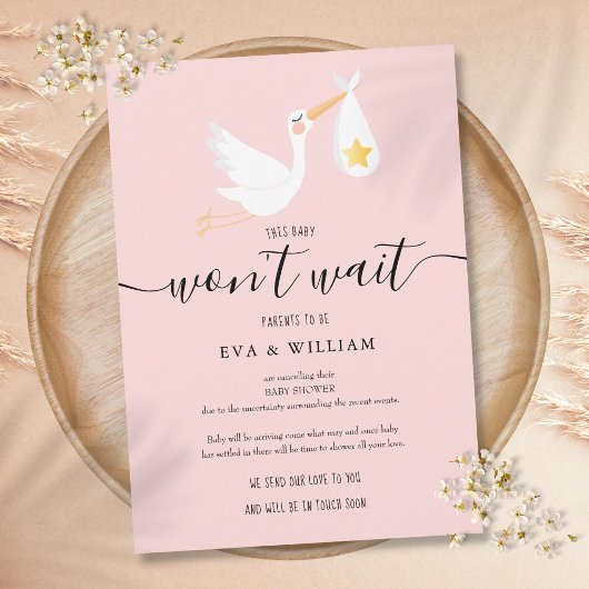 赤ちゃんシャワー散水キャンセルピンクカード 招待状