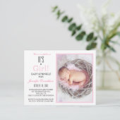 赤ちゃんシャワー散水ピンクのフローラ写真招待状 ポストカード (スタンド正面)