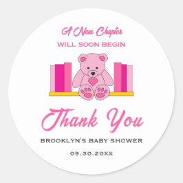 赤ちゃんシャワー新しいチャプターストーリーブックピンクテディベア ラウンドシール