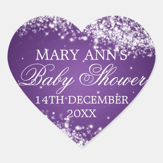 赤ちゃんシャワー日きらめく波形パープル ハートシール (正面)