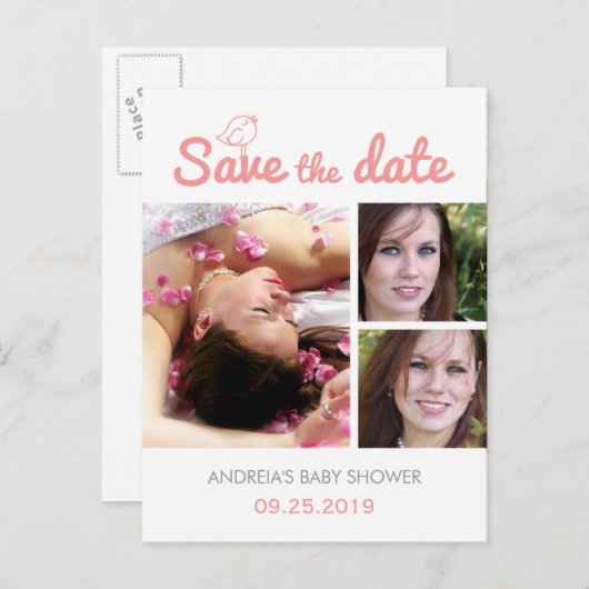 赤ちゃんシャワー日付を保存はがきカスタムの写真 案内ポストカード (正面/裏面)