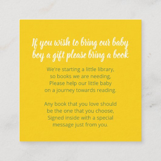 赤ちゃんシャワー来ここに太陽のギフト要求カード エンクロージャーカード (裏面)