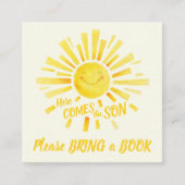 赤ちゃんシャワー来ここに太陽のギフト要求カード エンクロージャーカード (正面)