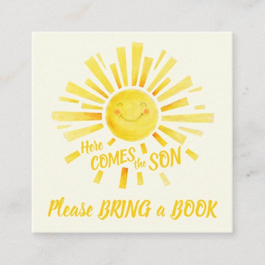 赤ちゃんシャワー来ここに太陽のギフト要求カード エンクロージャーカード (正面)