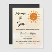 赤ちゃんシャワー来ここの息子のサンシャイン豪華さ マグネット招待状 (正面/裏面)