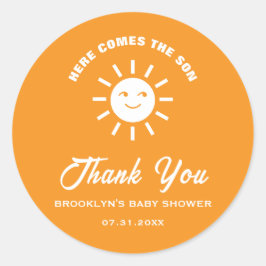赤ちゃんシャワー来ここの息子サンオレンジ白 ラウンドシール