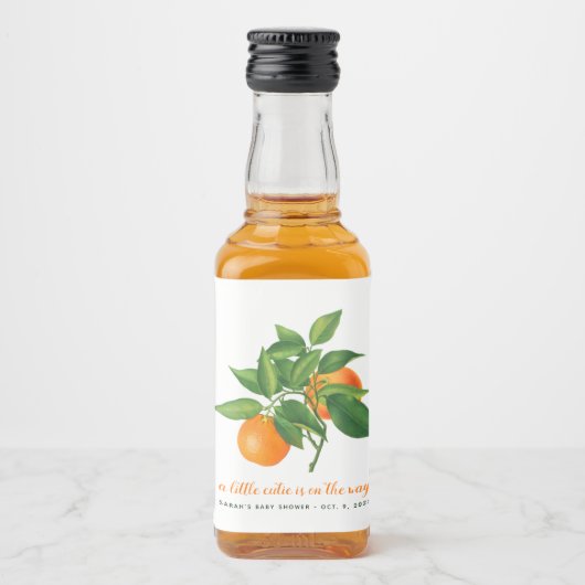 赤ちゃんシャワー柑橘系リトルかわいこちゃんオレンジスクリプト リキュールボトルラベル (正面)