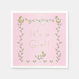 赤ちゃんシャワー標準ナプキンピンク"金ゴールド鳥" スタンダードカクテルナプキン