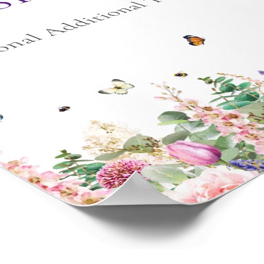 赤ちゃんシャワー標識 |ピンクパープルフローラ蝶 ポスター (角)