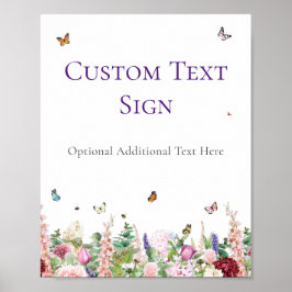 赤ちゃんシャワー標識 |ピンクパープルフローラ蝶 ポスター