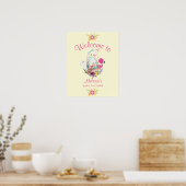 赤ちゃんシャワー歓迎かわいい動物と花 ポスター (キッチン)