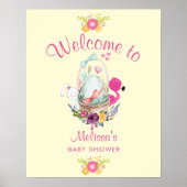 赤ちゃんシャワー歓迎かわいい動物と花 ポスター (正面)