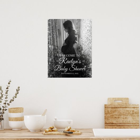 赤ちゃんシャワー歓迎のサインと写真 ポスター (キッチン)