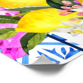 赤ちゃんシャワー歓迎サインブルータイルレモン ポスター (角)