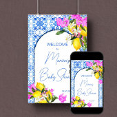 赤ちゃんシャワー歓迎サインブルータイルレモン ポスター