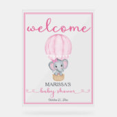 赤ちゃんシャワー歓迎ピンク象 アクリルサイン (正面)