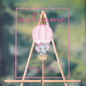 赤ちゃんシャワー歓迎ピンク象 アクリルサイン (ニュートラル)