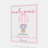 赤ちゃんシャワー歓迎ピンク象 アクリルサイン (傾斜)