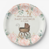 赤ちゃんシャワー水の色かわいいガールユーカリフローラ ペーパープレート (正面)